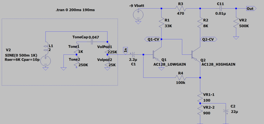 FuzzFace LTspice AC128 Hfe (Low, High)